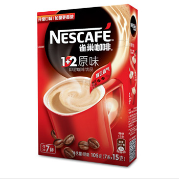 哈尔滨购物网雀巢咖啡1+2原味即溶咖啡105g 7条×15g总代理批发